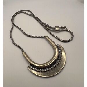 Chloe + Isabel Gold Tone Crescent Pendant Necklace Sliding Chain Crystal